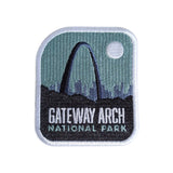 Gateway Arch National Park patch featuring an arch silhouette against a teal background with a white moon.
