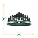 Hong Kong sticker featuring a skyline silhouette and ferry design, measuring 3.5 inches by 2 inches.