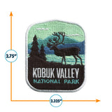 Kobuk Valley National Park patch featuring a caribou silhouette against mountains and trees in green and blue colors.