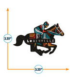 Louisville patch featuring a jockey on a horse, with colorful geometric patterns, measuring 3.25 inches by 2.25 inches.
