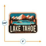 Lake Tahoe sticker featuring mountains, a lake, and trees with "Lake Tahoe" text in bold letters.
