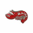 Red Maine enamel pin featuring a lobster design with the word "Maine" in white lettering.