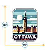 Ottawa sticker featuring the Parliament Hill tower with a Canadian flag, in a retro color palette.