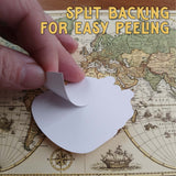 Lassen Volcanic National Park sticker with split backing for easy peeling, placed on a vintage map background.