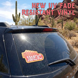 Aspen Colorado sticker on a car window, featuring a guitar design and desert background with cacti.