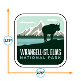 Wrangell - St. Elias National Park sticker featuring a mountain landscape and a silhouette of a goat.