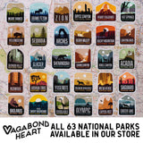 BONUS National Park sticker featuring various national park designs in colorful, rectangular shapes on a map background.