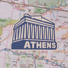 Athens sticker on a map background