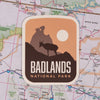 Badlands sticker on a map background
