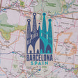 Barcelona sticker on a map background