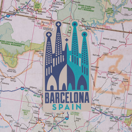 Barcelona sticker on a map background