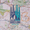 Barcelona sticker on a map background
