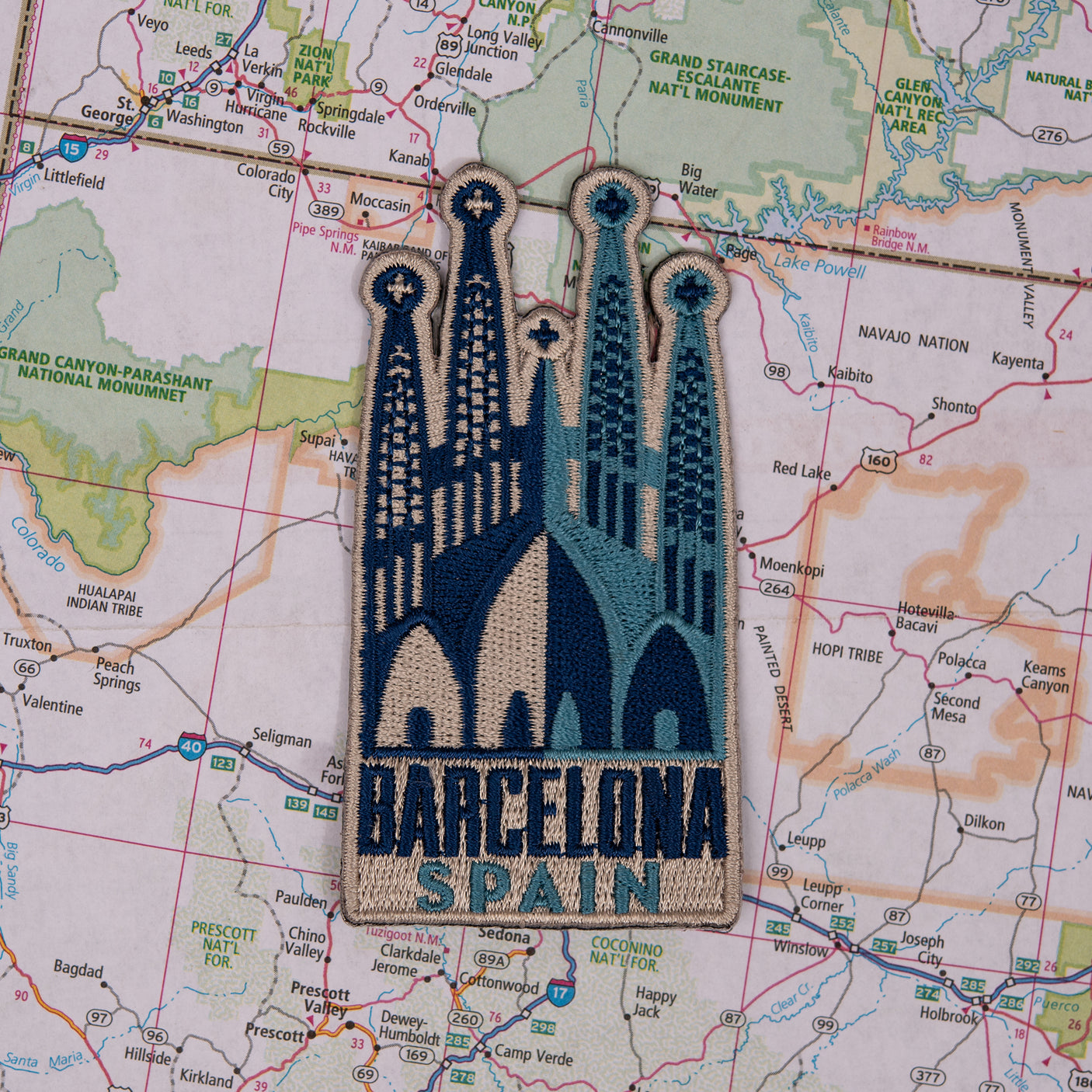 Barcelona patch on a map background