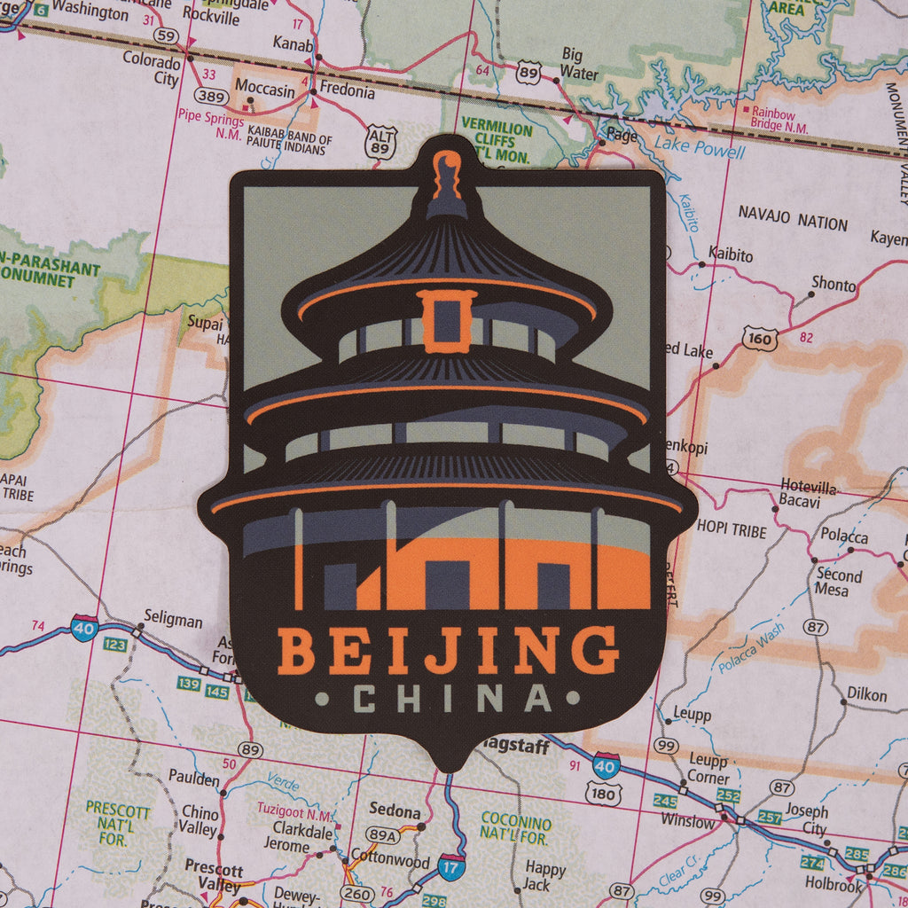 Beijing sticker on a map background
