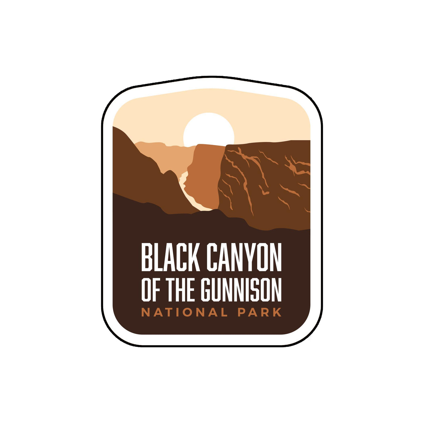 BONUS National Park sticker featuring the Black Canyon of the Gunnison with mountains and a sunset design.