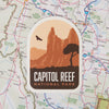 Capitol Reef sticker on a map background