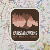 BONUS National Park sticker featuring Carlsbad Caverns design on a map background.