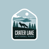 Crater Lake sticker on a blue background