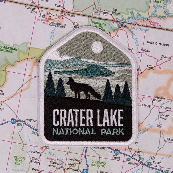 Crater Lake patch on a map background