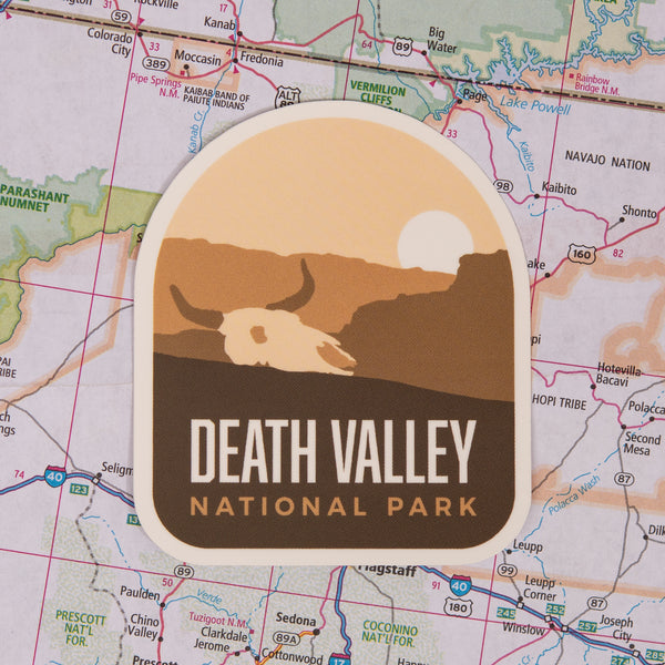 Death Valley sticker on a map background
