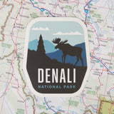 Denali sticker on a map background