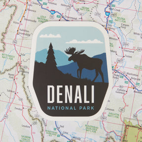 Denali sticker on a map background