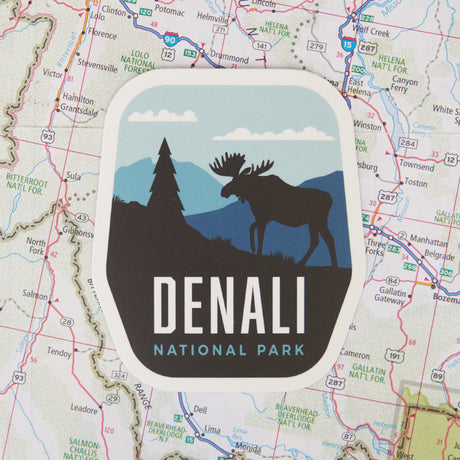 Denali sticker on a map background