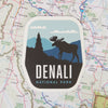Denali sticker on a map background