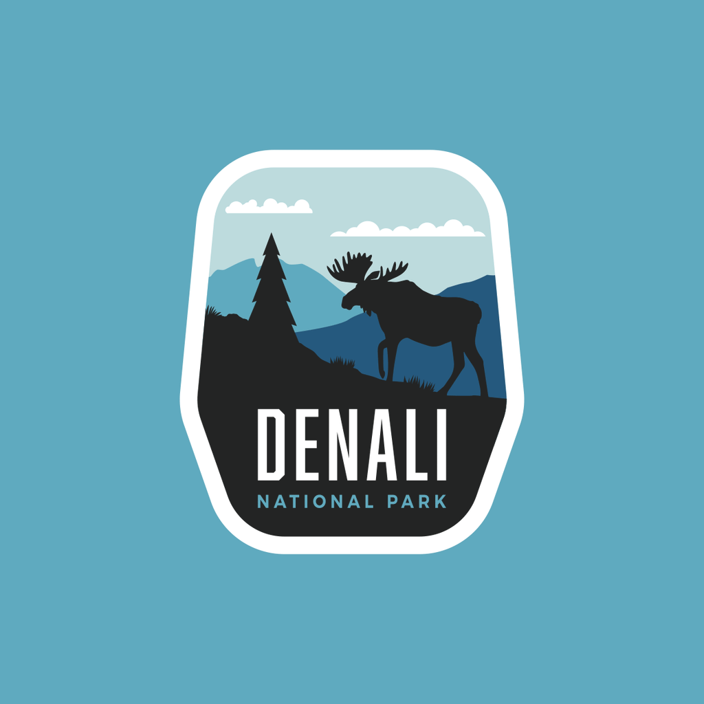 Denali sticker on a blue background
