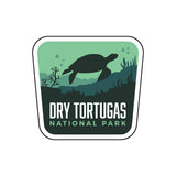 Dry Tortugas National Park sticker featuring a turtle silhouette and underwater scenery in green and black colors.