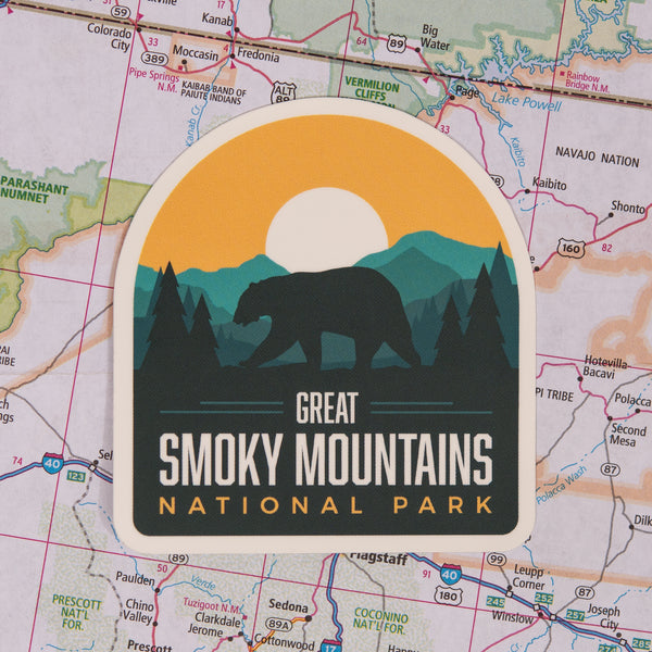 Great Smoky Mountains Sticker on a map background