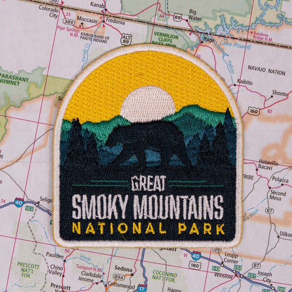Great Smoky Mountains patch on a map background