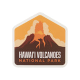 Hawai'i Volcanoes National Park sticker featuring a volcano with orange and brown colors on a white background.