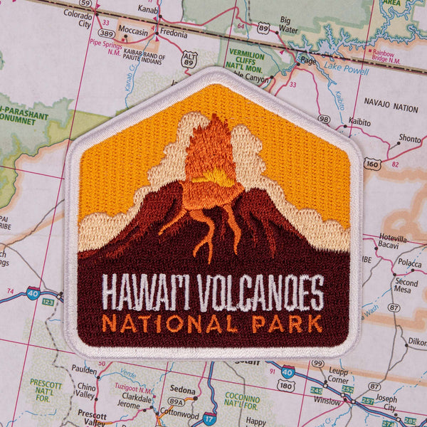 Hawaii Volcanoes patch on a map background