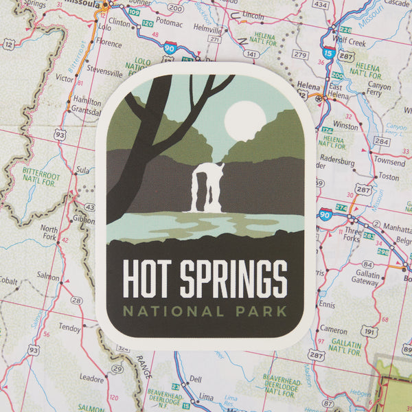 Hot Springs Sticker on a map background