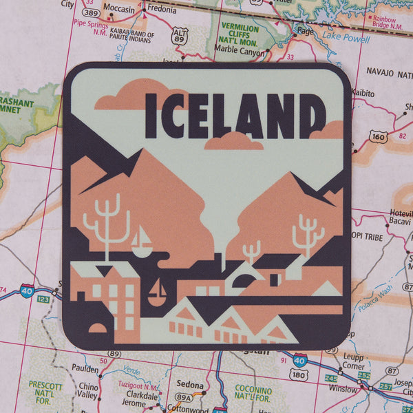 Iceland Sticker on a map background