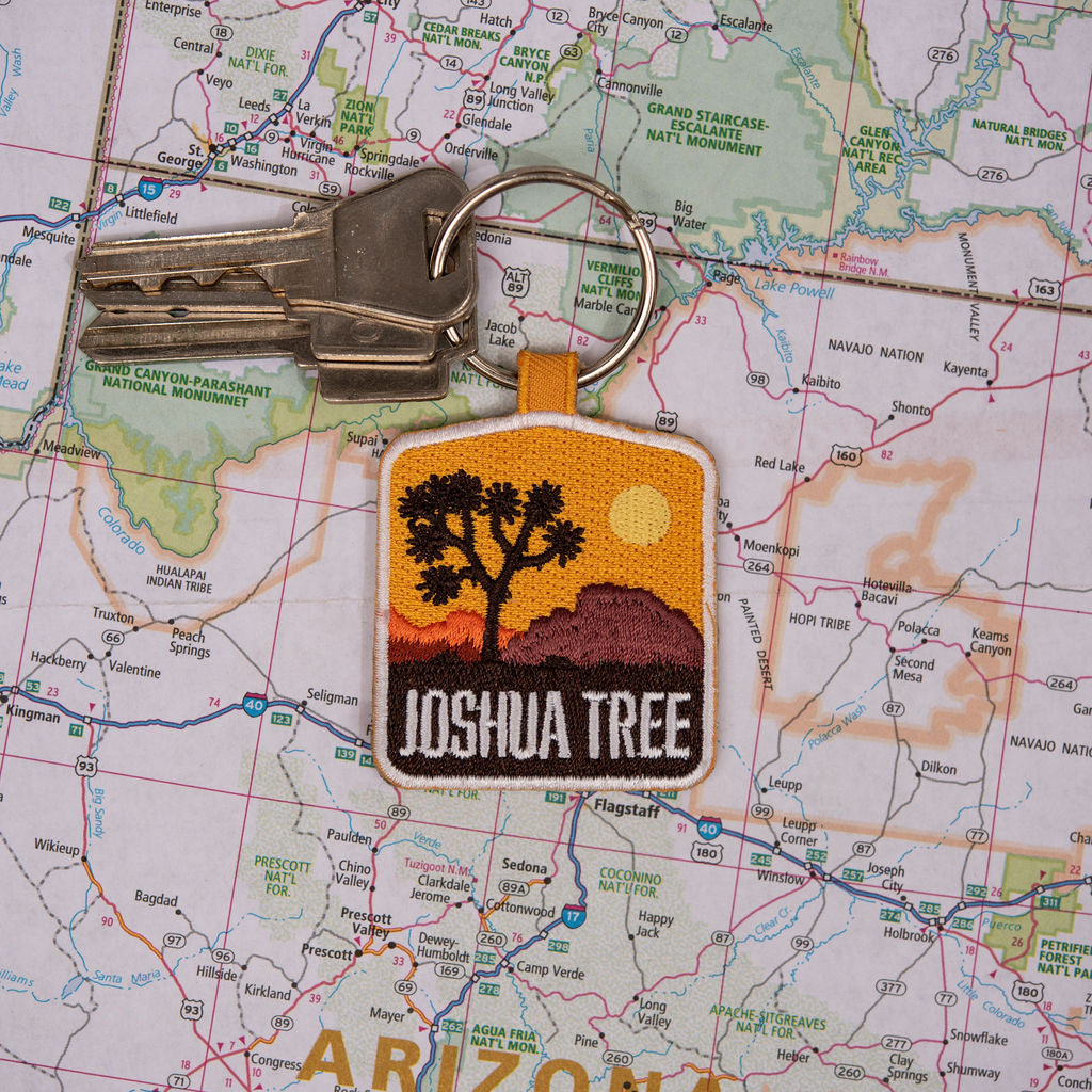 Joshua Tree Keychain on a map background