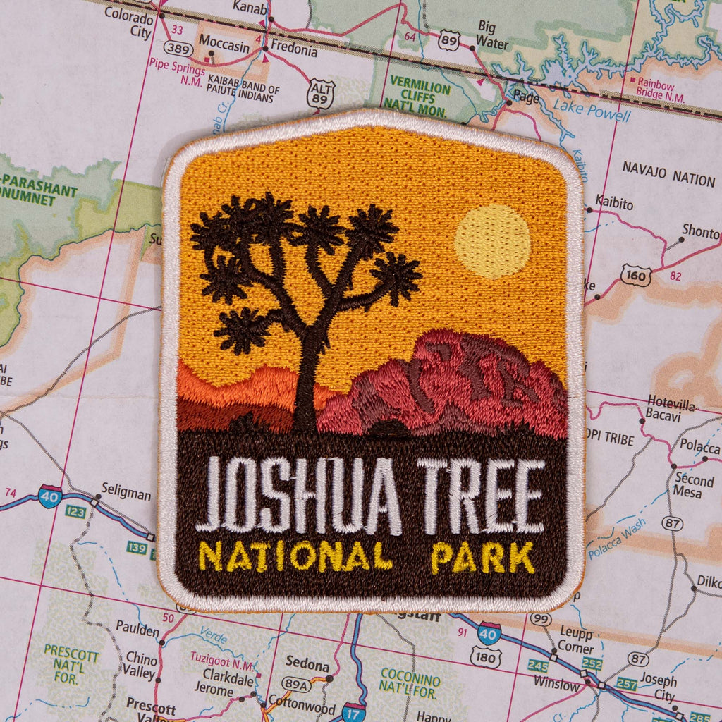 Joshua Tree patch on a map background
