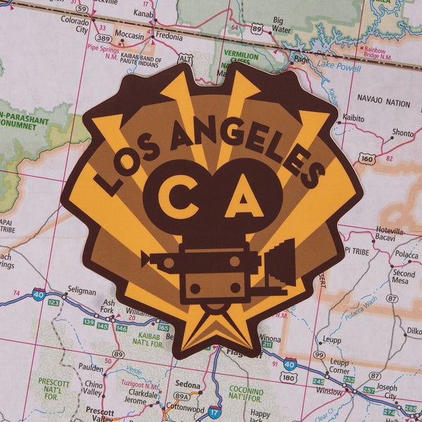 Los Angeles sticker on a map background