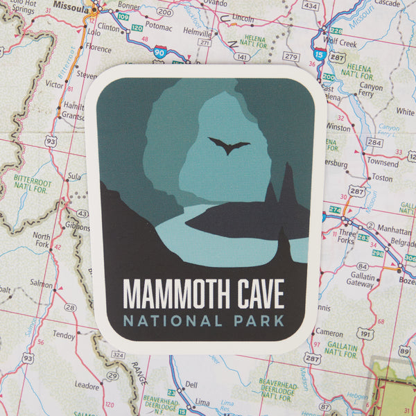Mammoth Cave sticker on a map background