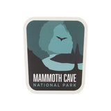 Mammoth Cave National Park sticker featuring a cave silhouette and a bat in dark green and blue tones.