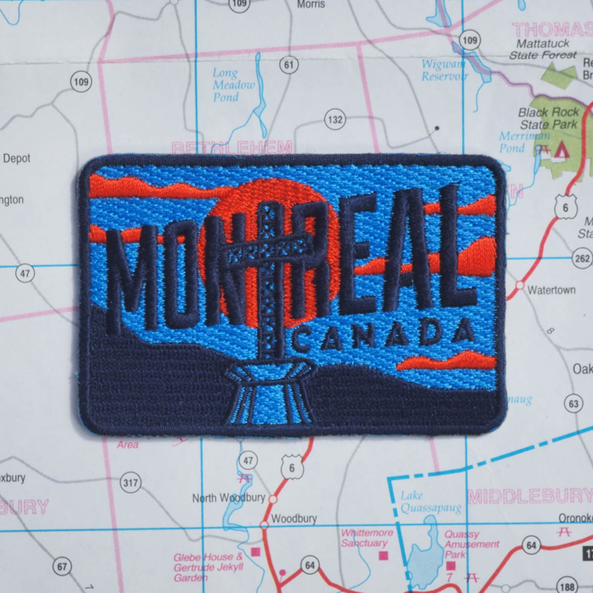 Montreal patch on a map background