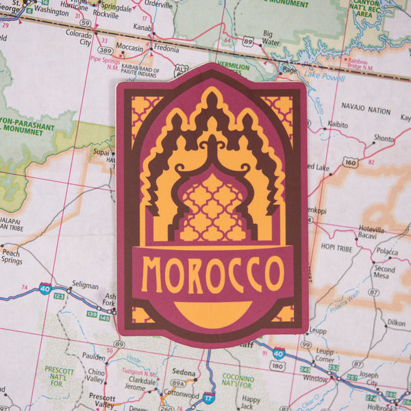 Morocco sticker on a map background