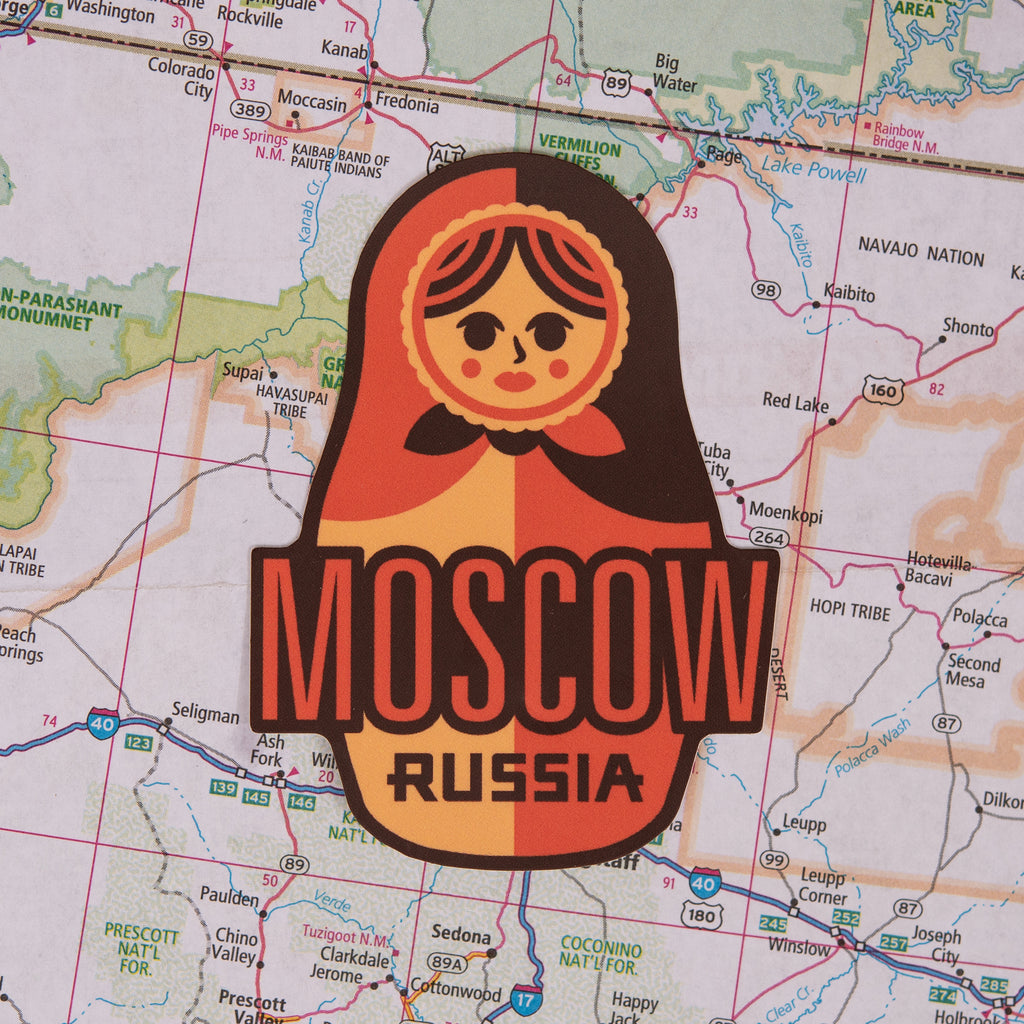 Moscow sticker on a map background
