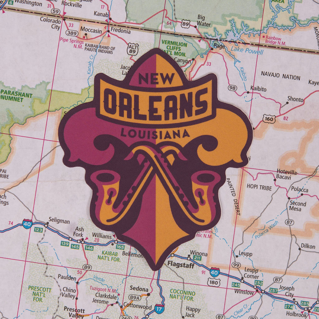 New Orleans sticker on a map background