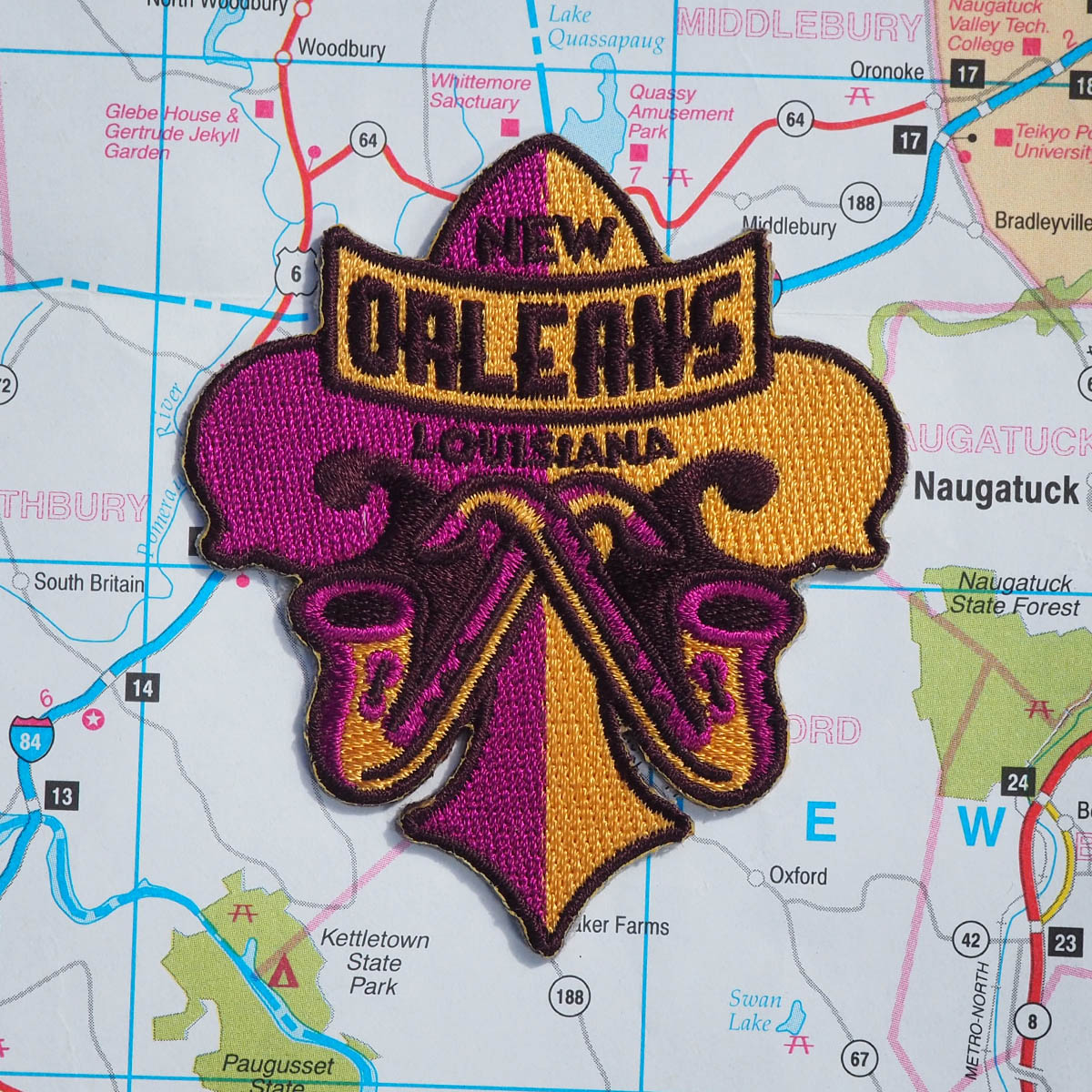 New Orleans patch on a map background