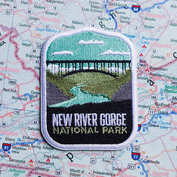 New River Gorge patch on a map background