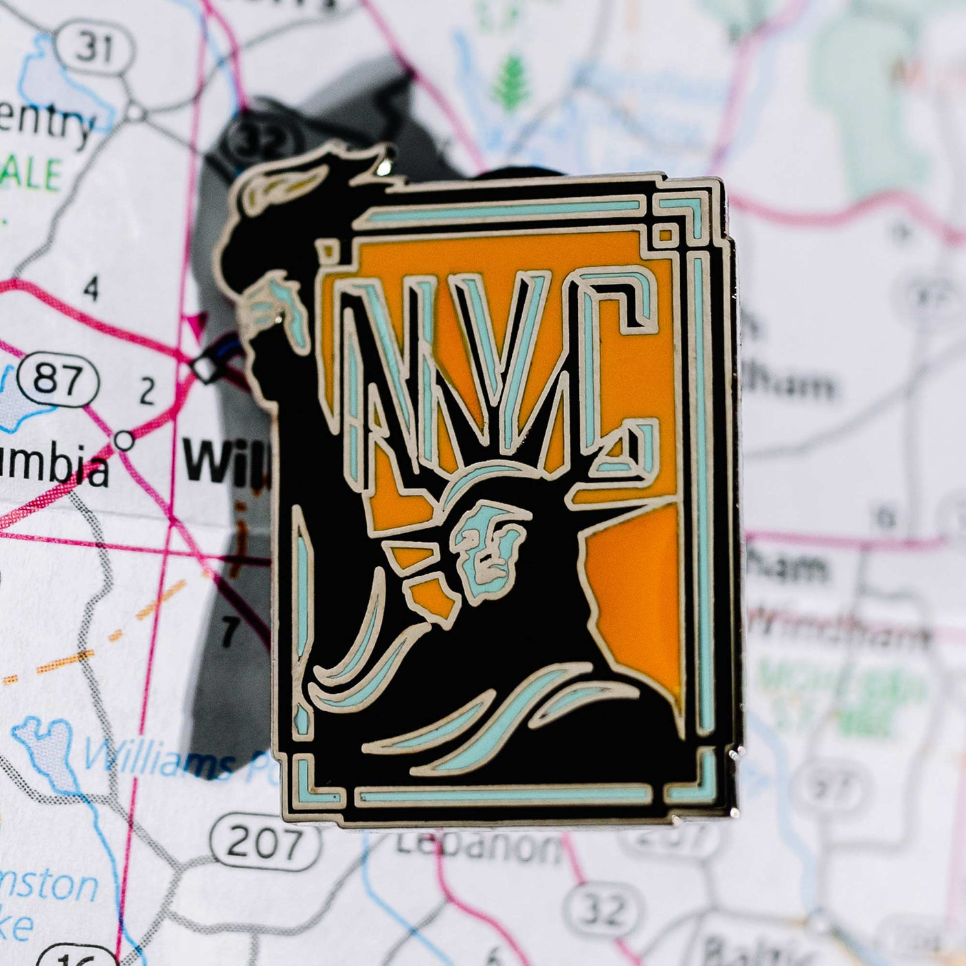 New York City pin on a map background