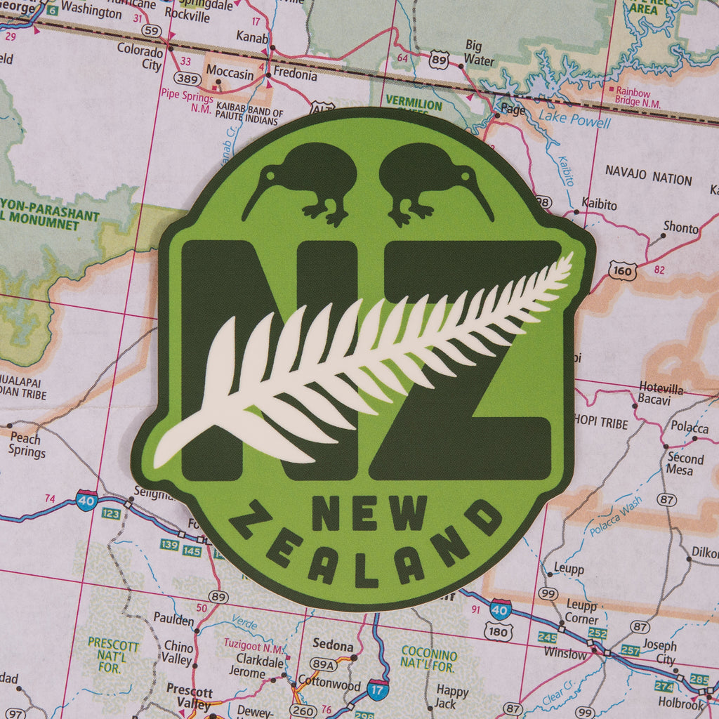 New Zealand Sticker on a map background