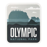 Olympic National Park sticker featuring a silhouette of trees and mountains in gray and blue tones.
